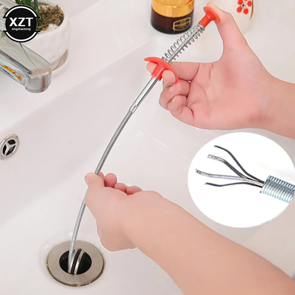 Stainless Steel Hair Catching Drain Cleaner Wire Spring Sink Cleaning Stick (50cm)