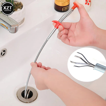 Stainless Steel Hair Catching Drain Cleaner Wire Spring Sink Cleaning Stick (50cm)