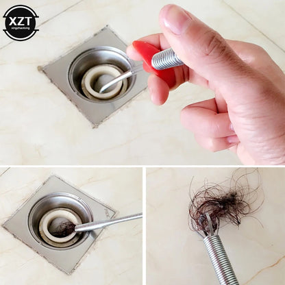 Stainless Steel Hair Catching Drain Cleaner Wire Spring Sink Cleaning Stick (50cm)