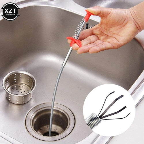 Stainless Steel Hair Catching Drain Cleaner Wire Spring Sink Cleaning Stick (50cm)