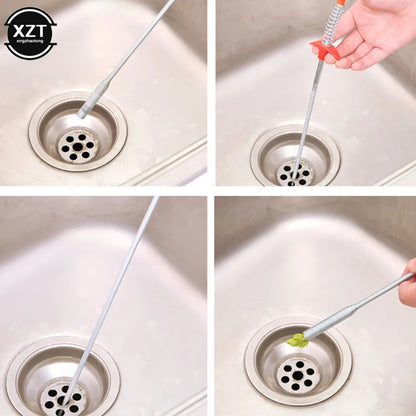 Stainless Steel Hair Catching Drain Cleaner Wire Spring Sink Cleaning Stick (50cm)